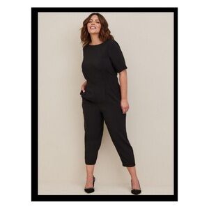 NWOT Torrid Deep Black Studio Refined Crepe Jersey Boat Neck Jumpsuit - size 22W